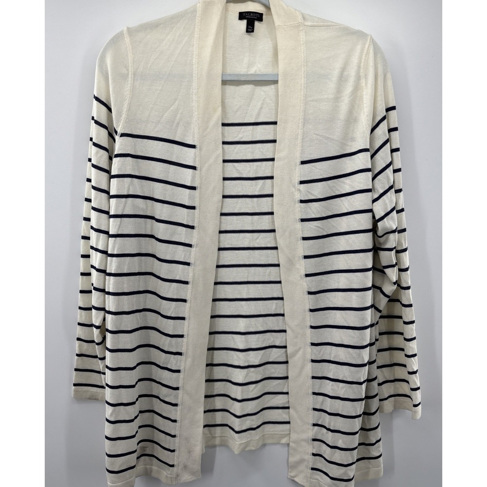 Talbots Striped Open Front Cardigan Womens Plus Size 1X P Ivory Lightweight